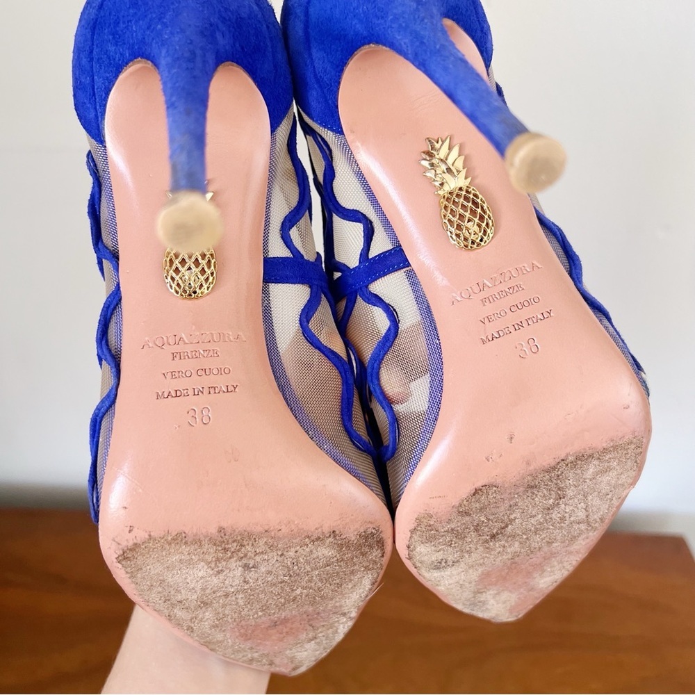 Aquazzura Blue Mesh and Suede Pointed-Toe Stiletto Pumps - Picture 9 of 10